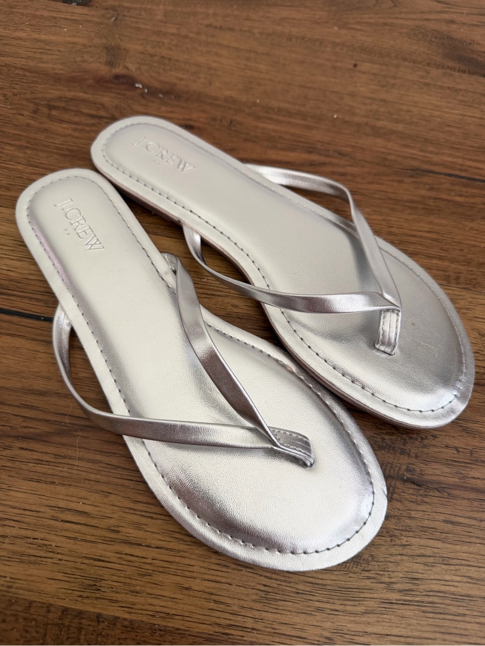 J. Crew Silver Metallic Leather Thong Sandals